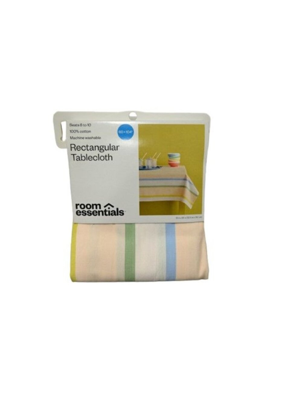 NIP Room Essentials Rectangular Table Cloth 100% Cotton  60" x 104" Striped